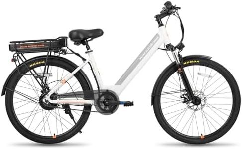 HH HILAND Electric Bikes for Men Women, 26 Inch Ebikes for Adults 350/500W, Front Suspension, 36V Portable Lithium Battery, 20 MPH, Up to 50 Miles, Bicycle Electric Commuter Cruiser, White