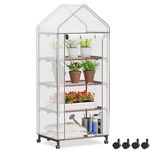 Amopatio Mini 4-Tier Greenhouse with wheels, Reinforced PE Cover Compact Growhouse with Shelves/Roll-up Zip Door/Steel Frame, Portable Outdoor Indoor Green house for Small Garden, Balconies, Backyards