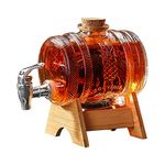 Whiskey Decanter Set, Barrel Glass Dispenser with Tap and Wooden Stand Set, 1L Drink Dispenser for Beer Wine Scotch Bourbon Lemonade Liquor Party Drink, Gifts for Men Husband Boyfriend Father