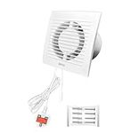 H&C VENT Extractor Fan with UK pull cord and switch│ Inline Exhaust Fan │For Kitchen Bathroom Shower Toilet Wall Ceiling Window Kit │ Silent Humidity fan (White I Switch and cable, Ø 100 mm)