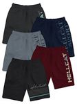 HELLCAT Pack of 5 Trendy Typographic Printed Mid Rise Shorts for Boys - Black/Burgundy/Dark Grey/Navy Blue/Grey / 15-16 Years