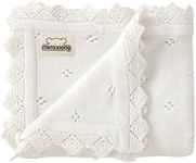 mimixiong Cotton Baby Blanket Knitted Crochet Receiving Crib Nursery Swaddling Blankets for Newborn Baby Boy Girl Off White 30x40 Inch