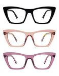 3 Pack Oversized Reading Glasses for Women,Trendy Cat eye Big Square Blue Light Computer Reader AM6038C1+C3+C4 1.5X