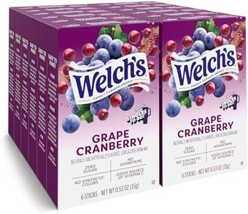 Welch’s Singles To Go! Sugar Free Drink Mix, Grape Cranberry Water Flavor Packets, No Aspartame, No Artificial Dyes, Low Calorie, 72 Sticks (12 Boxes, 6 Each)
