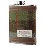 Harris Tweed 6oz Stainless Steel Hip Flask Gift Set – MacLeod Tartan - Dark Green and Plum Check Gift Set for Men – for Whiskey Rum Grooms Best Usher Wedding Camping – HF2100