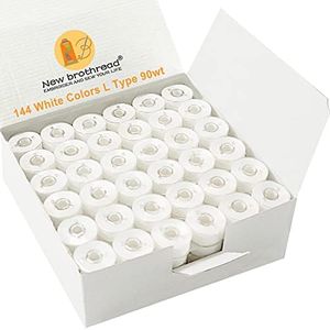 New brothread 144pcs Type L (SA155) Size White Prewound Bobbin Thread Plastic Side for Commercial & Home Embroidery and Sewing Machines - 90 Weight Cottonized Soft Feel Polyester Sewing Thread