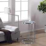 URBNLIVING Round Modern C-Shaped Side End Table Chrome Legs Frame and Glass Top, Snack Books Side Table (Chrome Legs & Clear Glass Top)