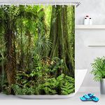 LB Green Forest Shower Curtain Tropical Palm Tree in Jungle Shower Curtain Set Plant with Leaf Shower Curtains for Bathroom Wet Room Waterproof Anti Mould Fabric Bath Curtain with Hooks,59x71 inch