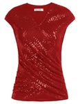 GRACE KARIN Womens Sequin Top Glitter Top Shimmer Blouse Twist Front V Neck Cap Sleeve Cocktail Party Shirt Bright Red M