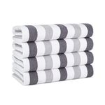 Arkwright Cabo Cabana Stripe Beach Towel - Pack of 4 - Large Soft Quick Dry Cotton Terry Towels for Pool, Swim, and Hot Tub, Oversized 30 x 70 in, Charcoal/Silver