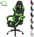 Advwin Gaming Chair with Footrest and 135° Recline Ergonomic Office Chair with Adjustable Headrest Lumbar Pillow Linkage Armrests High Back PU Leather Computer Video Recliner Chair Green