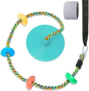 Fentin Tree Swing Sets for Backyard Green Rope Disc Swing Saucer Swing Set Accessories Outdoor Indoor Games for Kids Birthday Gifts Boys Girls (RS-001Cyan)