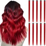 RINBOOOL Red Hair Extensions Clip in, 22 Inch 10 Pieces Long Straight Colored, for Women Kids Girls Highlight Party, Synthetic