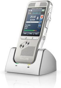 Philips DPM8000 Digital Voice Recorder, Slide Switch Operation, 3D Microphone for Stereo Sound Recording, Colour Display, Stainless Steel Housing, Includes Voice Recorder Software SpeechExec Pro 2