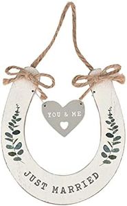 'Just Married' Wedding Horseshoe White with Hanging Heart