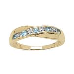 The Diamond Ring Collection: 9ct Gold 0.25ct Blue Topaz & Diamond Channel Set Crossover Eternity Ring (SIZE W)