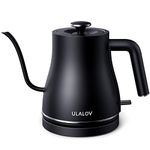 Ulalov Electric Gooseneck Kettle Ultra Fast Boiling Hot Water Kettle 100% Stainless Steel for Pour-over Coffee & Tea Boiler, Leak-Proof Design, Auto Shutoff Anti-dry Protection, 0.8L-1200W, Black