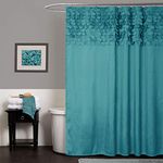 Lush Decor Lillian Shower Curtain | Textured Shimmer Circle Design Bathroom, 72” x 72”, Turquoise