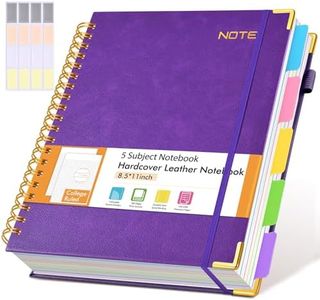 Hardcover Large Spiral Notebook 8.5" x 11" with Removable Dividers Tabs, 300 pages Leather 5 Subject Notebook College Ruled, A4 Journal for Women Men, Notebooks for Work School Note taking,Purple