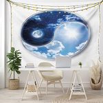 Ambesonne Space Tapestry, Yin Yang World with Moon and Sun Harmony of The Universe Art Print, Wide Wall Hanging for Bedroom Living Room Dorm, 60" X 40", Indigo Sky