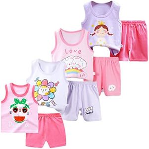 XM-Amigo 8 Paquetes e Chalecos sin Mangas para niñas Camisetas sin Mangas Camisetas sin Mangas Pantalones Cortos Conjuntos de Ropa(Etiqueta:70/110)