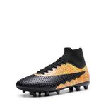 Dream Pairs Men's Soccer Cleats Lightweight Football Cleats Professional Training High-top Soccer Shoes, Black/Orange, 10.5