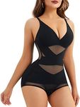 REYEOGO V Neck Bra Bodysuit Shapewear for Women Tummy Control Waist Trainer Full Body Shaper Butt Lifter Briefs Jumpsuit Tops, Black, Large