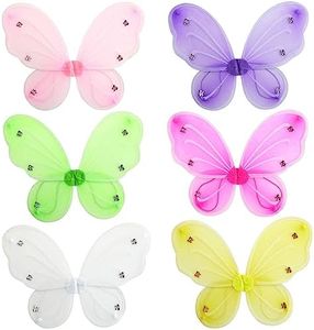 BLUE PANDA 6-Pack Fairy Wings for Girls, Butterfly Wings for Girls with Rhinestone Embellishments, Costume Fairy Wings Party Pack for Dress-Up, Halloween, and Imaginative Play (6 Vibrant Colors)