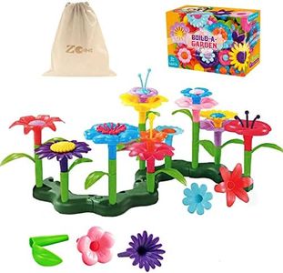 OundarM Build a Garden DIY Arts Flower Building Toys Set 3+ Years Old Girls Stacking Game for Toddlers, 52Pcs with Box and Bag