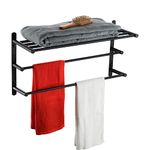 KOKOSIRI Double Towel bar with Shelf 3 Tier Towel Rack with Single Towel Bar Bathroom Towel Rack Storage Organizer Wall Mounted Stainless Steel, Matte Black, B5003BK