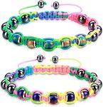 Hicarer Adjustable Mood Bracelet for Women 2 Pieces Dazzling Shimmer Color Changing Beads Based on Emotions Thermochromic Bead Bracelets for Kids and Adult (Colorful Rope)