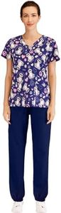 Minty Mint Women's 4 Way Stretch Fast Dry Lightweight Printed Medical Scrub Set V-Neck Top and Jogger Pants, Navy1