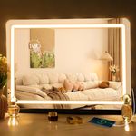 Guanglai Hollywood Lighted Vanity Mirror, Tabletop/Wall Mount Beauty Mirror, Smart Control Mirror with 3 Color Modes, USB Charging Port, 800X550mm(Black)