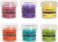 Ranger Tinsel Embossing Powder - Six 1 Ounce Bottles - Purple, Lime, Yellow, Teal, Raspberry, Orange - Bundle of 6 Jars