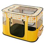 FLOVIPPET Portable Pet Playpen, Foldable Exercise Pen Tent Kennel Crate for Dog Puppy Cats, Dog Cat Playpen with Top Removable Zipper Mesh, Pet House for Dog Cat Indoor/Outdoor Use (Yellow, XL)