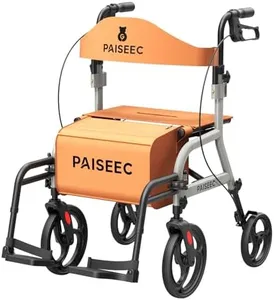 PAISEEC Foldable Rollator Walker with Seat for Seniors, 10" Wheels for All Terrains, Lightweight Rolling Walker with Footrest and Height Adjustable Handles and Seat, 300lbs Capacity, Easy Assembly