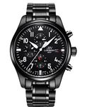 Men's Pilot Military Watch Automatic Mechanical Days Mouths 24/Hours Function Dial Waterproof Watches (Black)