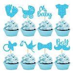 32Pcs Baby Shower Cupcake Toppers Decorations,Blue and Pinks Its a Boy Girl Cupcake Toppers for Kids Birthday Gender Reveal Party Cake Decorations Supplies (Blue)