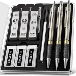 Four Candies Metal Mechanical Pencil Set - 3PCS 0.5mm Art Mechanical Pencils & 360PCS HB Lead Refills & 3PCS Erasers & 9PCS Eraser Refills, Drawing Mechanical Pencils for Writing, Sketching -With Case