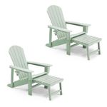 VonHaus Set of 2 Green Adirondack Chair & Folding Foot Stool - Waterproof HDPE Garden Chair & Lounger with Foldable & Sliding Foot Rest, Wide Armrests & Sloped Back - For Patio, Balcony & Outdoors