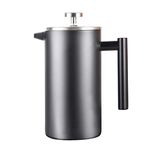 InstaCuppa French Press Coffee Maker 1000 ML, 304 Grade Stainless Steel Metal Build, 4 Part Superior Filtration, Double Walled Construction, Dishwasher Safe (Black)