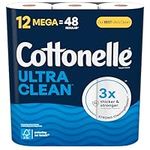 Cottonelle Ultra Clean Toilet Paper, Strong Toilet Tissue, 12 Mega Rolls (12 Mega Rolls = 48 Regular Rolls), 284 Sheets Per