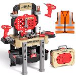 Kids Tool Bench Set with Realistic Tools and Electric Drill, 79 Pcs Realistic Toy Tools with Clothes, Toddler Learning Bench Gift for Boys & Girls Age 3-5 (Yellow) 32x26.6x14.4 in