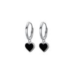 SLUYNZ 925 Sterling Silver Black Heart Hoop Earrings for Women Teen Hoop Earrings Heart Drop (A-Silver)