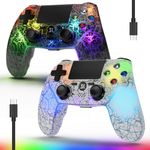 2 Pack Wireless Controller for PS4, LED Backlit Controllers for Sony PlayStation 4, 1000mAh Battery, Double Shock 6-Axis Motion Sensor, Adjustable RGB Backlight, White+Black