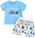 Lucikamy Toddler Baby Boy Masters Golf Outfit Short Sleeve Funny Letter Print T Shirts + Shorts Set Infant Summer Clothes, Blue, 6-12 Months