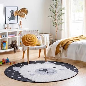 Hauteloom Kids Room, Nursery Round Area Rug - Outdoor Patio Safe - Animal Baby Elephant Playroom Carpet - Beige, Gray, Black, Cream - 7'10"