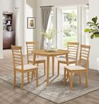 Hallowood Furniture Ledbury Small Dining Table and Chairs Set 4, Round Drop Leaf Table & Padded Seat Chairs, Wooden Folding Table and Chairs in Light Oak, Dining Room Set