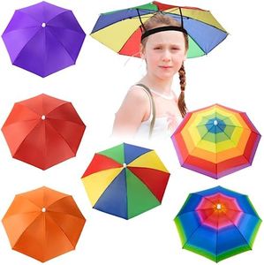 Ysglory 6 Pack Umbrella Hat Rainbow Umbrella Hat for Kids Adult Women, Colorful Umbrella Hat Rainbow Head Umbrella Cap Folding Waterproof Elastic Fishing Rain Hats for Outdoor Party Beach Hiking