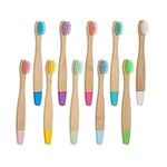 Bamboo Toothbrush, Charcoal Tooth Brush, Natural Wooden Toothbrushes, Soft Bristles Toothbrushes for Kids (Mixed Colors)10 Pcs